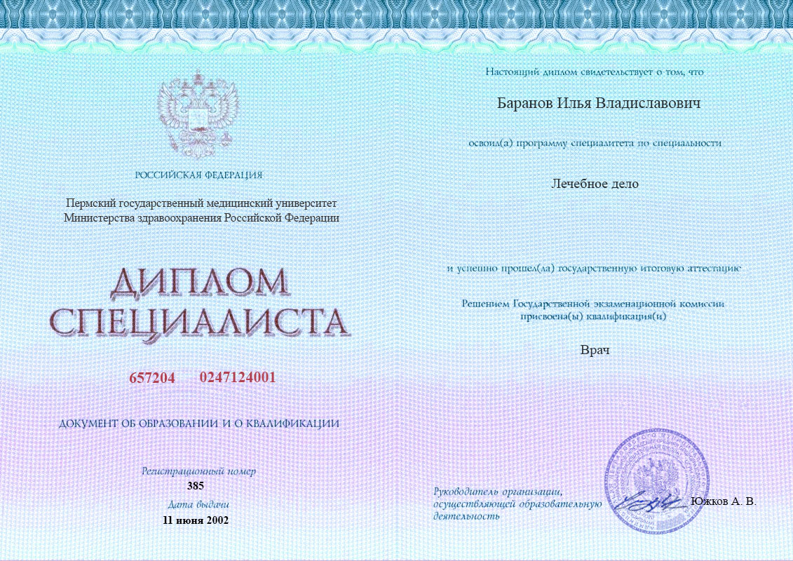 документы об образовании Илья Владиславович Баранов